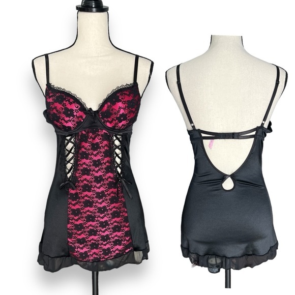 Native Intimates Other - Native Intimates Black Pink Lace Bodice Lingerie